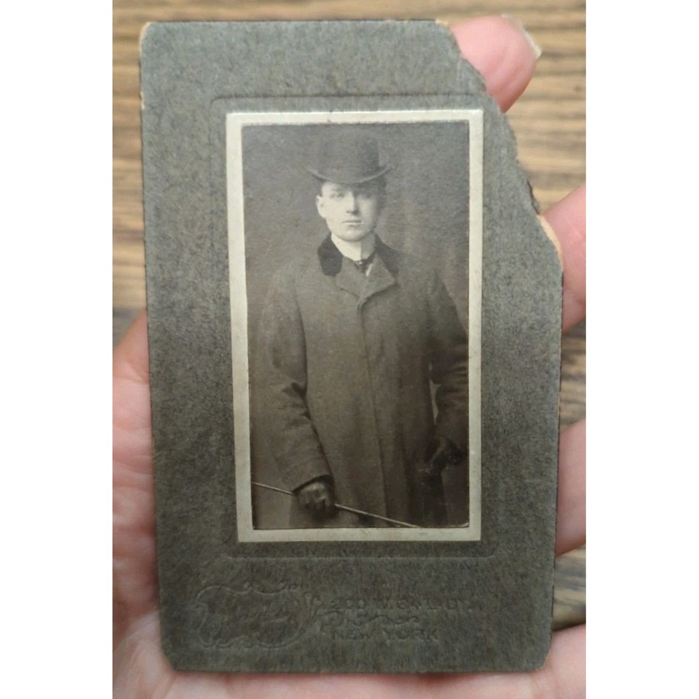 Antique Cabinet Card Man Gentleman Victorian Portrait New York Bowler Hat 4x2.5
